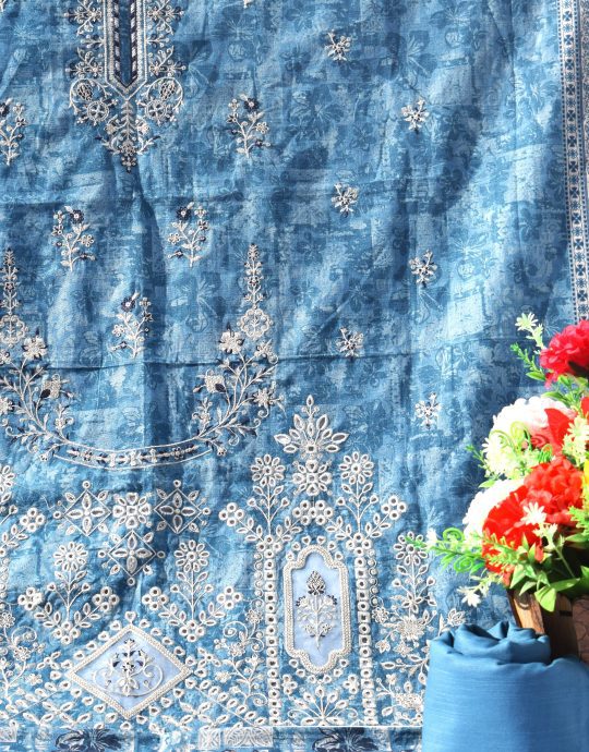 Women's unstiched suite Embroidered front plus laser cutt embroidered daman