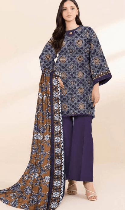 women's unstitched grid lines sapphire gokce digital printed viscose vol 09-24